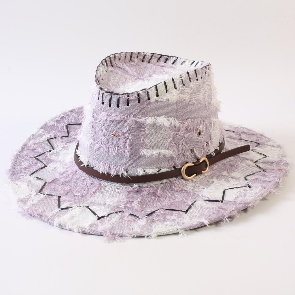 European and American Classic Retro Old Plaid Burr Jazz Hat Men's and Women's Outdoor Sunscreen Sunshade Big Eaves Western Cowboy Hat
