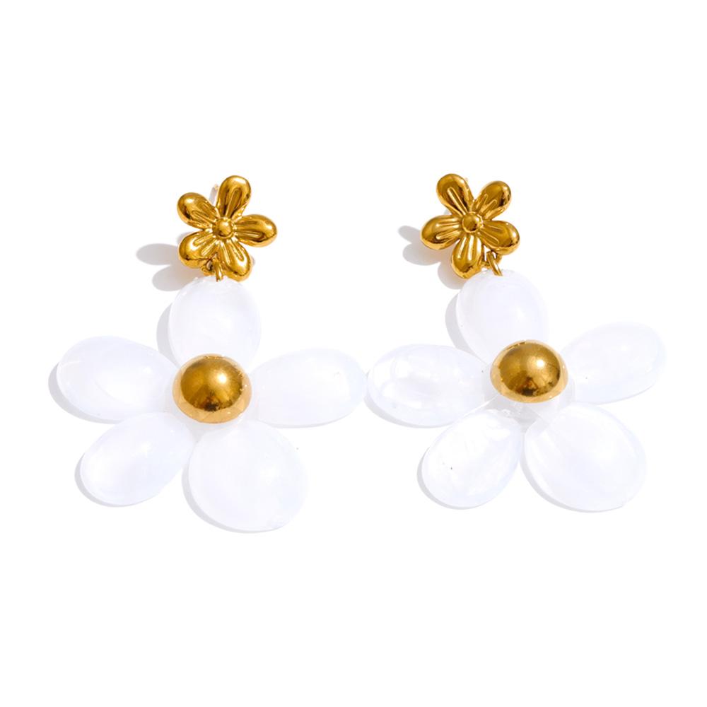 

Yhpup Resin Flower Drop Dangle Earrings for Women Stainless Steel Fashion Jewelry Amber White Cyan Color