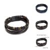 Geometric Style Mens Weaving Leather Wristband With Bead Design For Fashion And Travel
