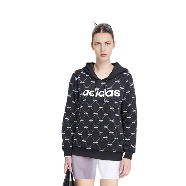 Adidas Neo Logo Printed American Style Casual Hoodie Women Hoodies Black EI6255