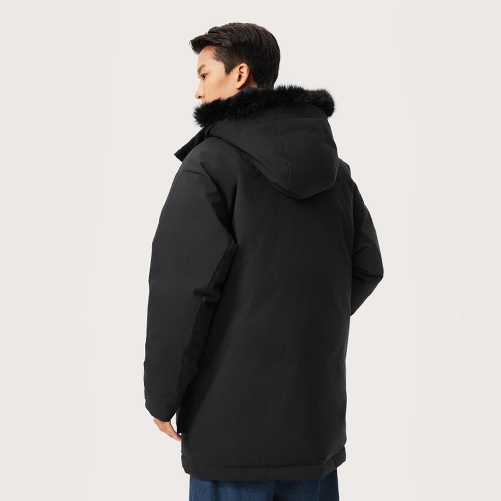 Li Ning Sports Trend Series Solid Color Hooded Zipper Cold Resistant Winter Outdoor Mid-Length Down Jacket Men Outerwear Black AYMU361-1