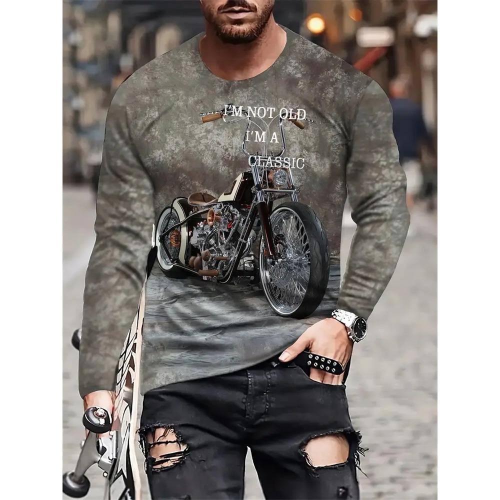 Semplice Stampa Longteng Autunno Moda Girocollo T-shirt a Maniche Lunghe da Uomo Top Outdoor Street Fashion Quotidiano Casual Comfort