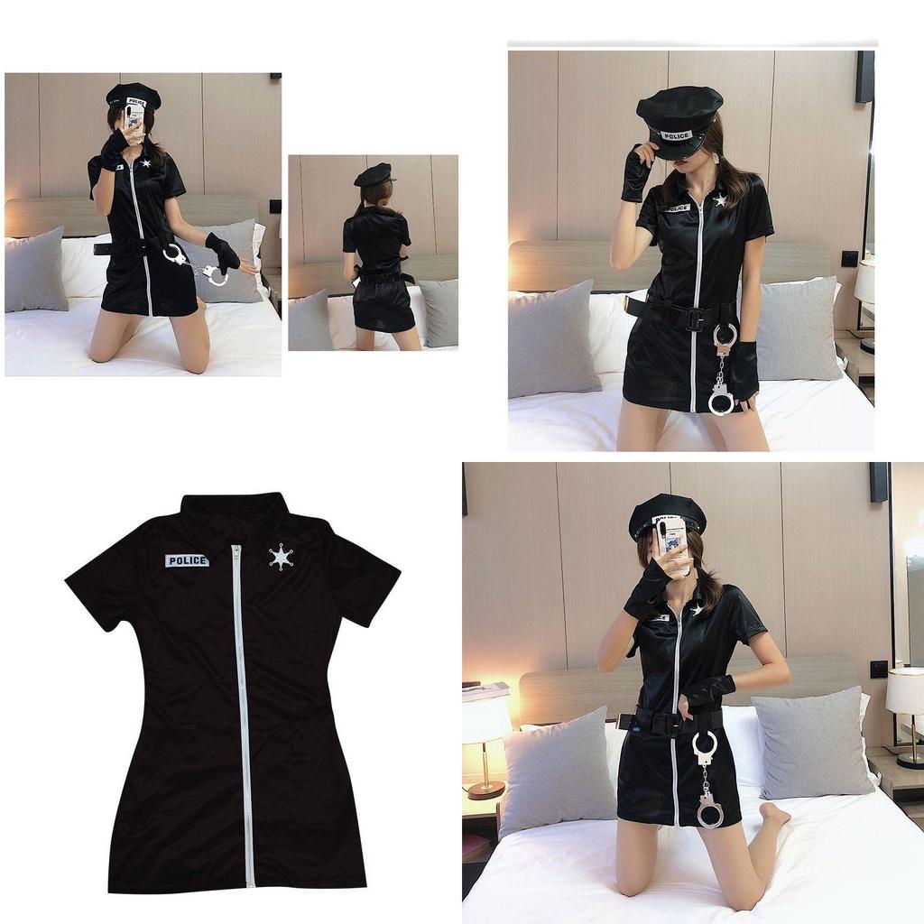 Women Halloween Sexy Cospaly Police Uniforms Large Size Zipper Clothe Stretchy