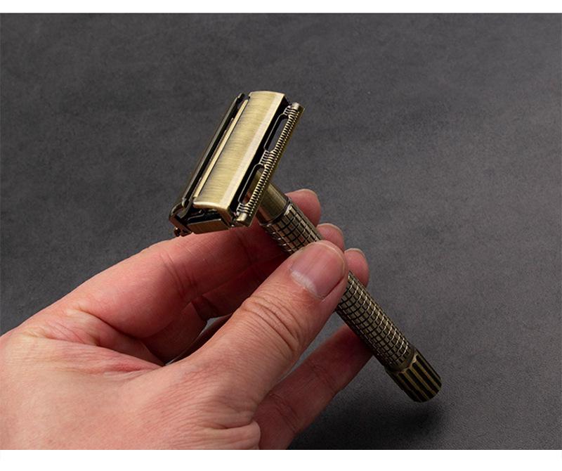Classic Brass Double-Sided Safety Razor with Twist-Off Head