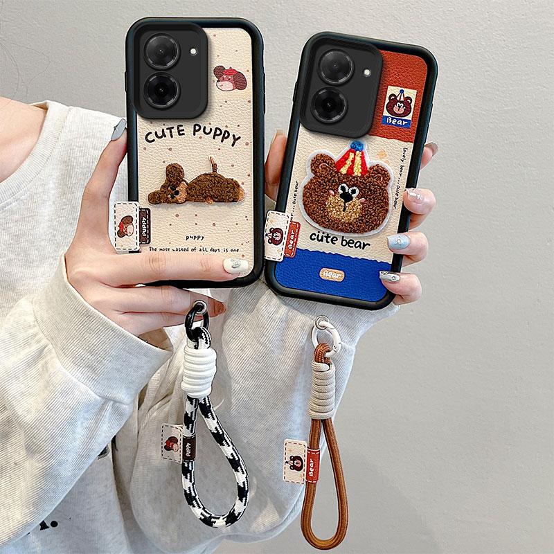 KEYSION Cartoon Cute Plush Embroidery Case for Xiaomi POCO C71 with Lanyard Soft Silicone Shockproof Phone Cover for Redmi A5 4G