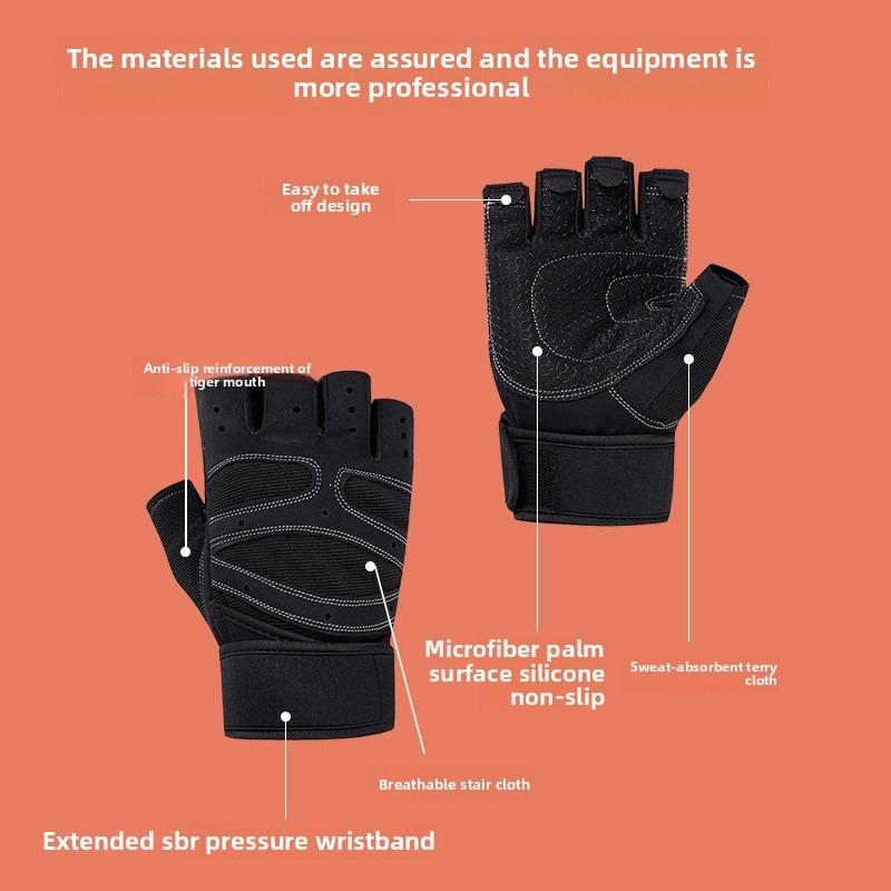 Weightlifting Half Finger Gloves Men's Sports Gym Outdoor Cycling Gloves Silicone Non-Slip Riding Gloves