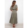 2025 Summer V-neck Short Sleeved Casual Dress Elegant Women Commuter Lace-up Waist Office Casual Party A-line Dresses Female Women's Clothing