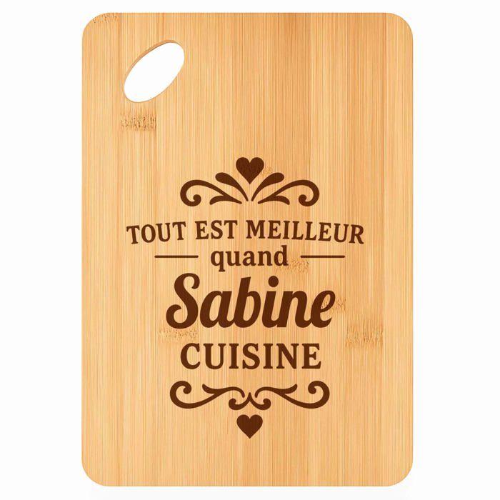 Planche à découper - PLANETEE - Meilleur quand Sabine Cuisine - Bambou - 30x20x1 cm - Gravée, bords arrondis