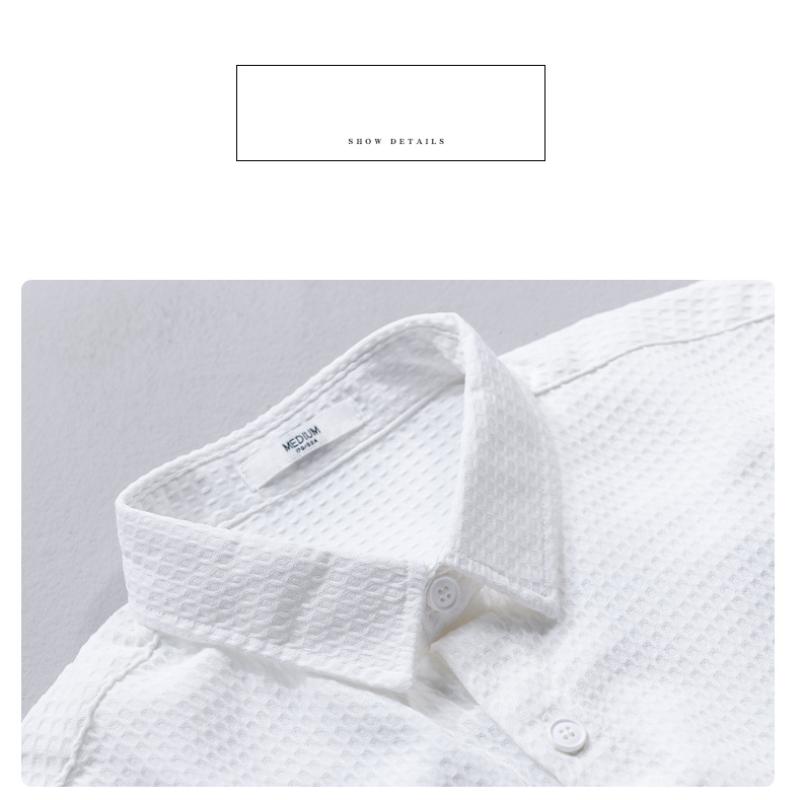 Spring and Summer Solid Color Long Sleeve Men Shirt Pocket Casual Shirt Turn-down Collar Waffle Textured Shirt Simple Style Men Clothing