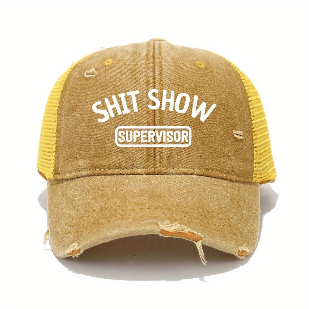 Garbage show printed baseball cap, retro washed and worn, neutral mesh truck driver hat, breathable and adjustable