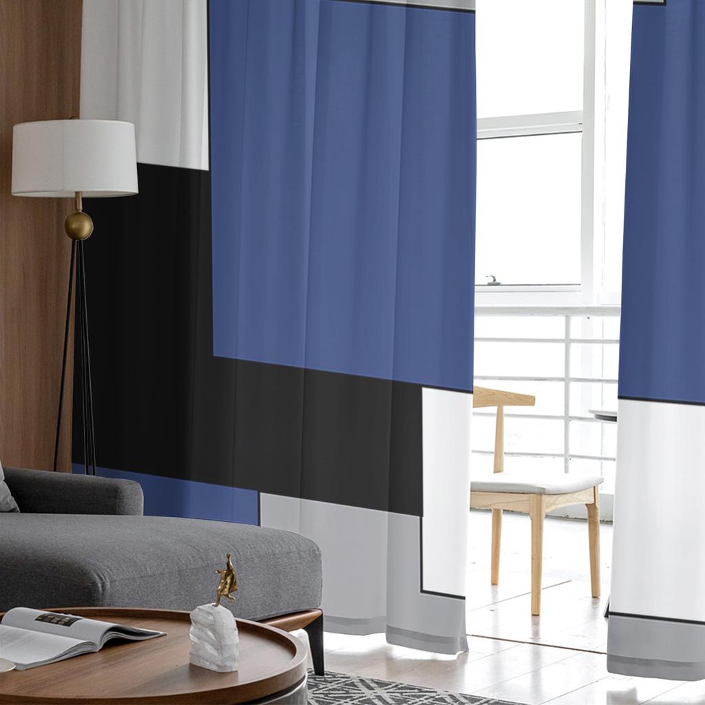 Navy Blue Black Abstract Tulle Curtains Kitchen Door Curtain Chiffon Sheer Voile Christmas Curtains For Living Room