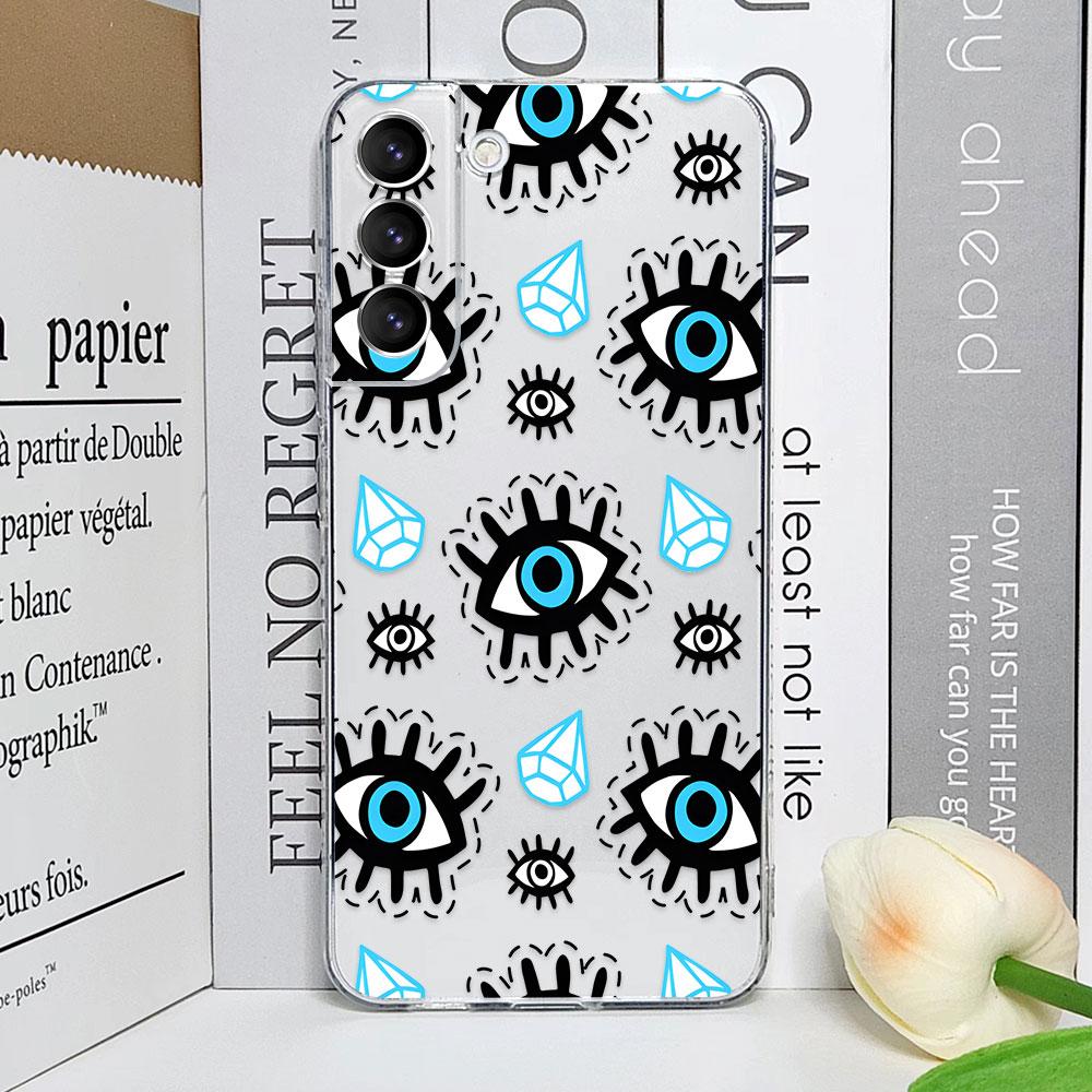 Lucky Eye Blue Evil Eye Print Phone Case for Samsung Galaxy S23 FE S22 Plus S21 S24 S25 Ultra Clear Soft Silicone Covers Fundas