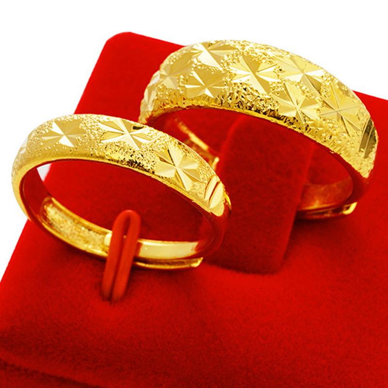 Adjustable Open Couple Rings Gold Carved Dragon Phoenix Pattern Fashion Jewelry for Wedding Gift