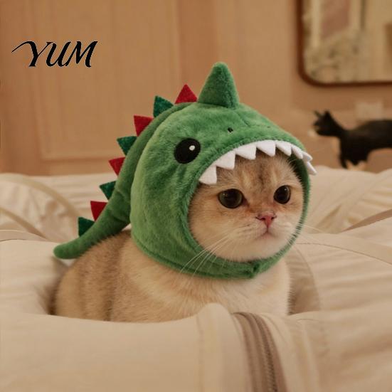 Funny Pet Outfit for Internet Celebrities Cute Dinosaur Hat Cats, Soft Plush Cat Headwear Breathable Accessory Photos with Shark Design, Novelty Green