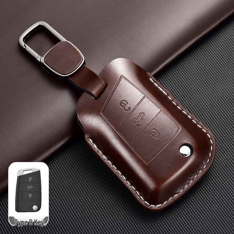 Leather Key Case for Volkswagen Models: T-Cross, Lavida, Lamando, Bora, Tiguan, Sagitar, Polo, Magotan, Passat, Tharu