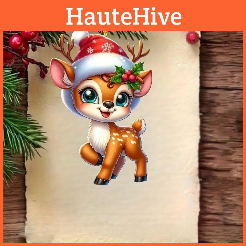 Acryl Auto Dekoration Hängend Mit Niedlichem Reh Und Weihnachtsbaum Thema Für Automobil Innenraum