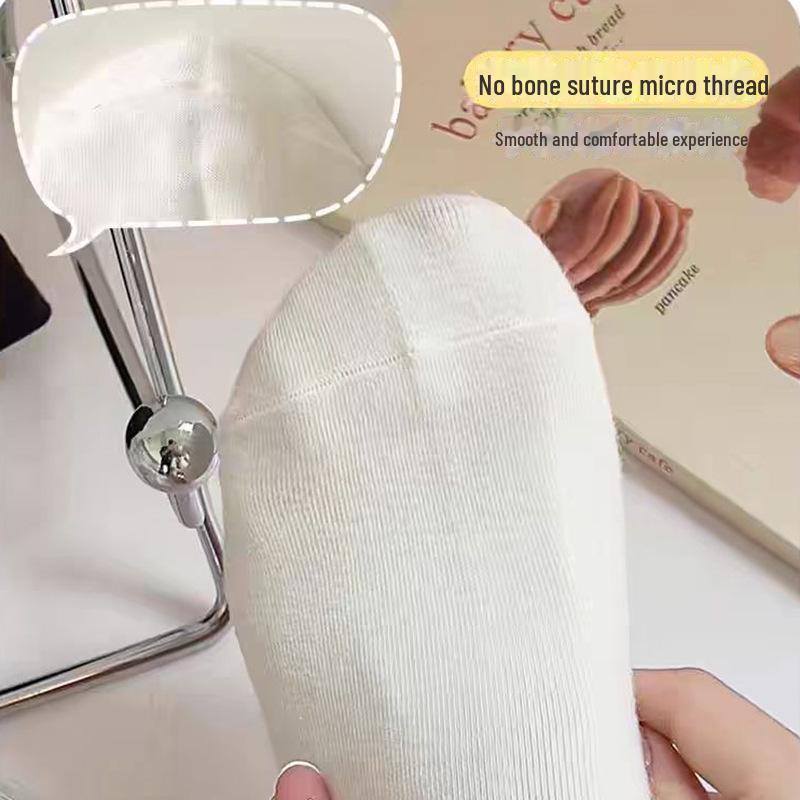 Women's Thin White Cotton Crew Socks - Boneless Design, Trendy Solid Color, Japanese Korean Style