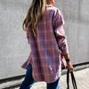 GMXIA Camisa xadrez feminina outono inverno solto médio longo casaco de lã feminino jaquetas e casacos