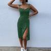 European and American Backless with Rubber Band Strap Black and White Polka Dot Split Dress