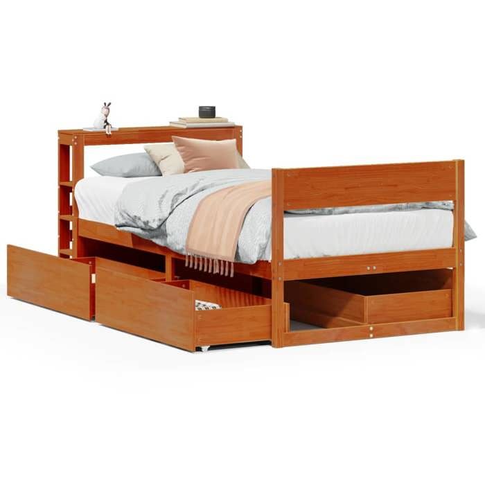 VidaXL Cadre de lit sans matelas cire marron 75x190 cm bois pin massif, meuble de chambre à coucher, sommier, lit en bois, 3306407