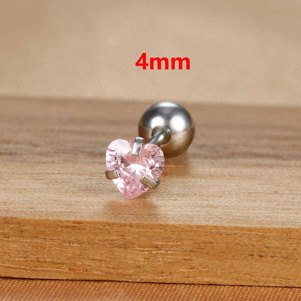 1 Adet Sade Pembe Zirkon Kalp Küçük Küpe Moda Minik Paslanmaz Çelik Charm Helix Kıkırdak Piercing Takı