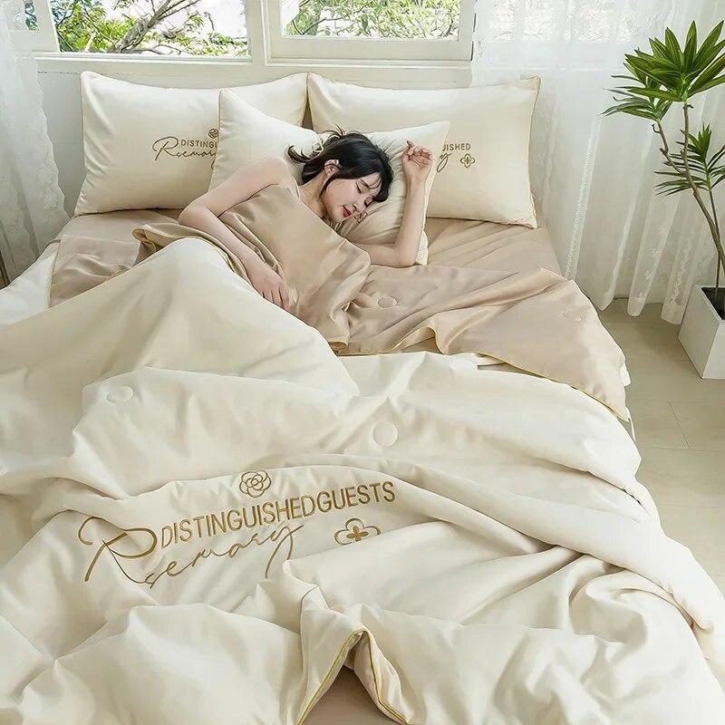 Summer Ice Silk Summer Cool Quilt Set of Four, Machine Washable, Water Washable, Breathable In Summer