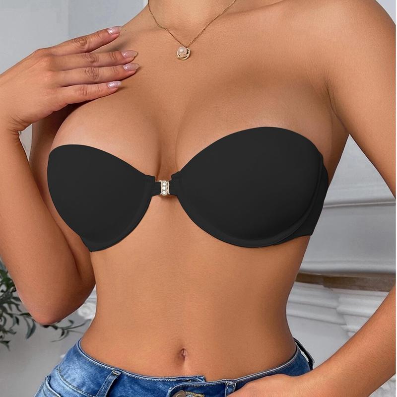 

Женский бюстгальтер с половиной чашки, передние пряжки, формованные чашки, дизайн с обнажением плеч и открытой спиной для вечеринки, свадебная чашка BC для девочек 36C чёрный