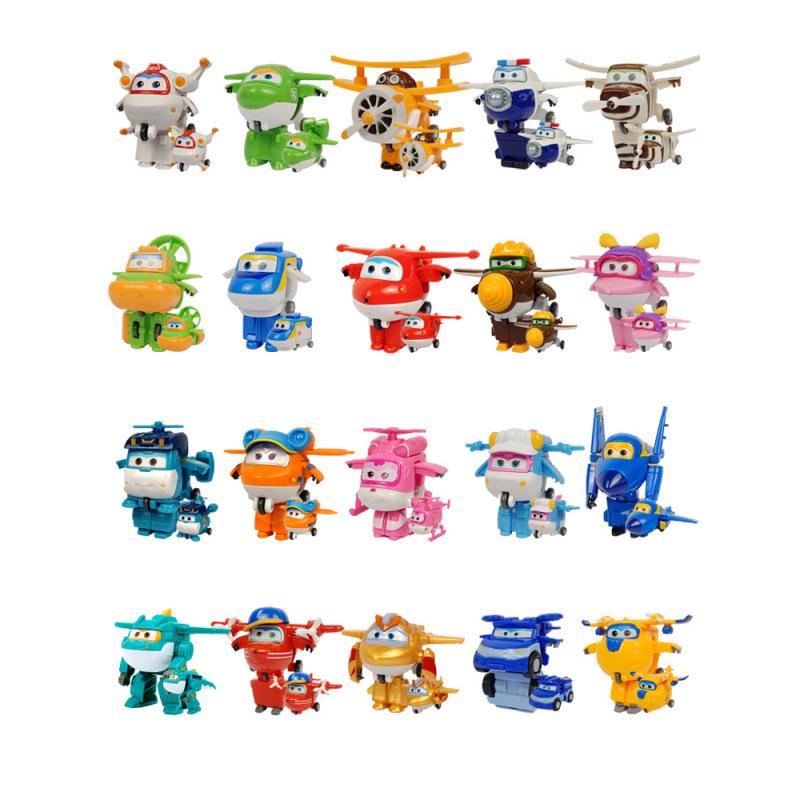Super Wings 13-Piece Mini Transforming Robot Set: Jett, Big Strong, Jin, and Mighty Little Wing Toys