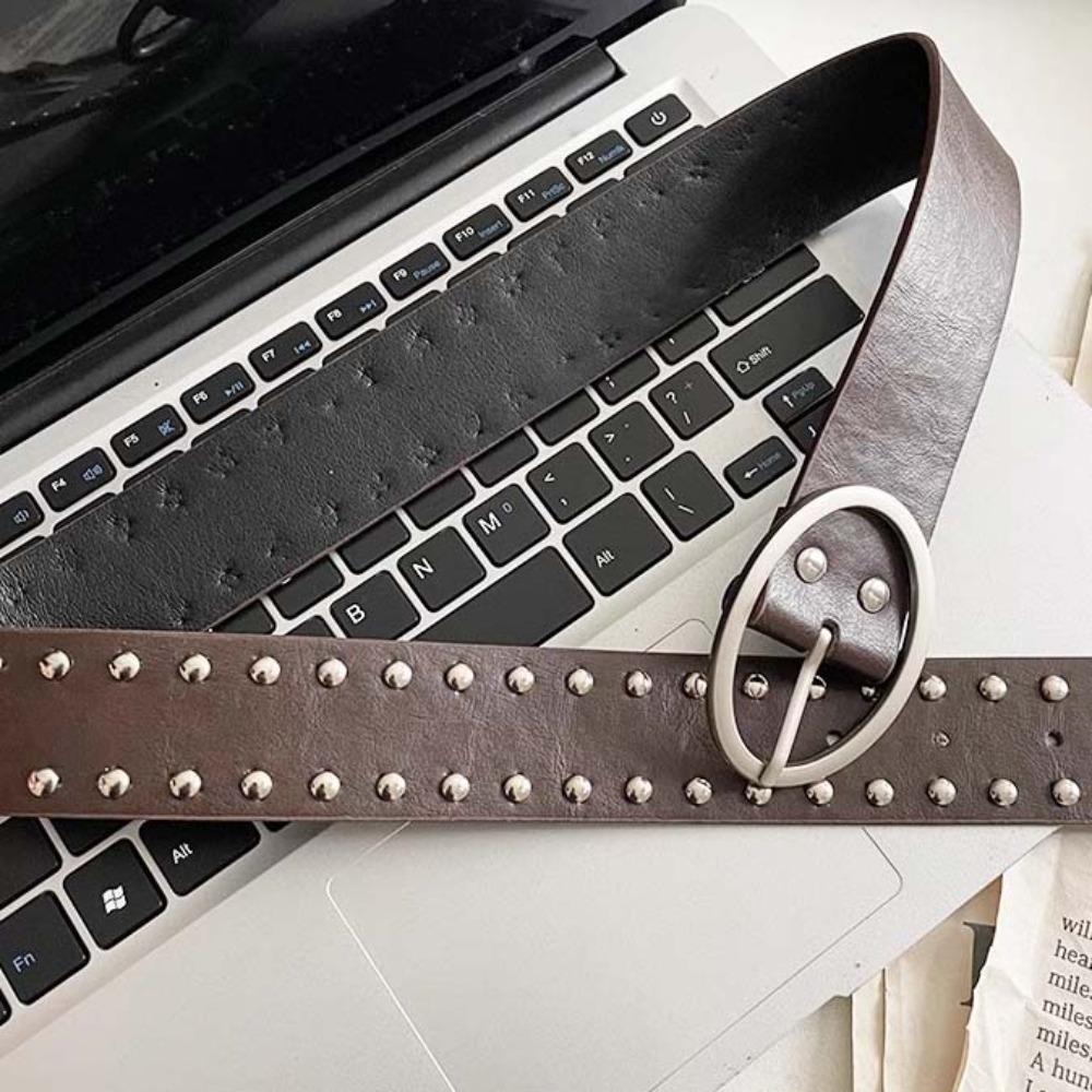 Jeans Decor Rivet Waist Belt Adjustable PU Leather Waistbands Y2K Wide Belt  Ornament