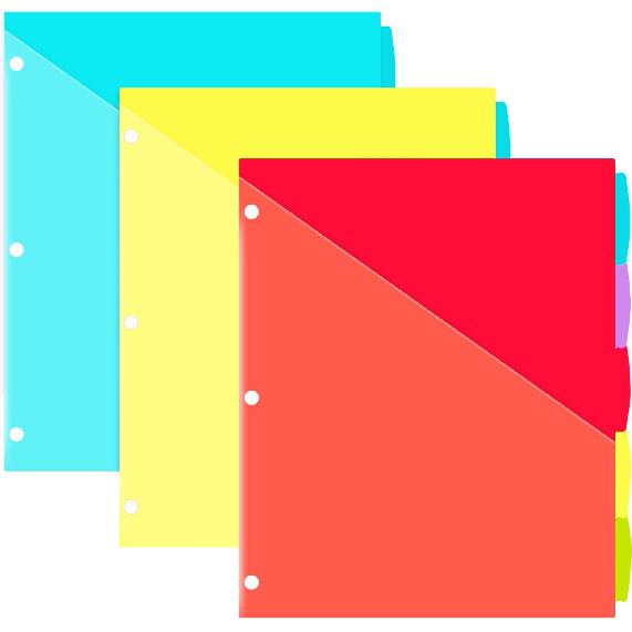 INFUN 5-Tab Plastic Binder Dividers with Front Pockets - 3 Sets,15 PCS Multicolor Binder Dividers with Tabs for Binders, 5 Tab Dividers with Pockets 15