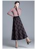 Plaid A-Line Knit Midi Skirt with Elastic Waist - 2025 Autumn Collection