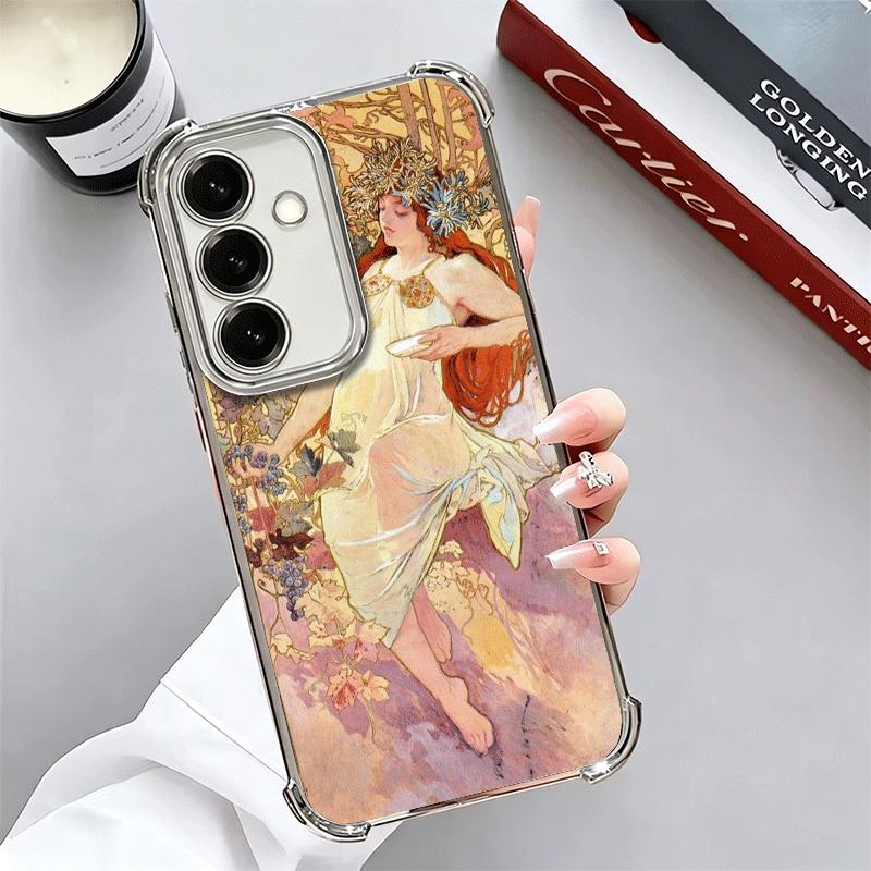 Vintage Alfons Mucha Primavera Plating Phone Case For Samsung A17 A07 A37 A57 A16 A56 A15 A55 A14 A54 A13 A53 A26 A36 A25 A35 A2