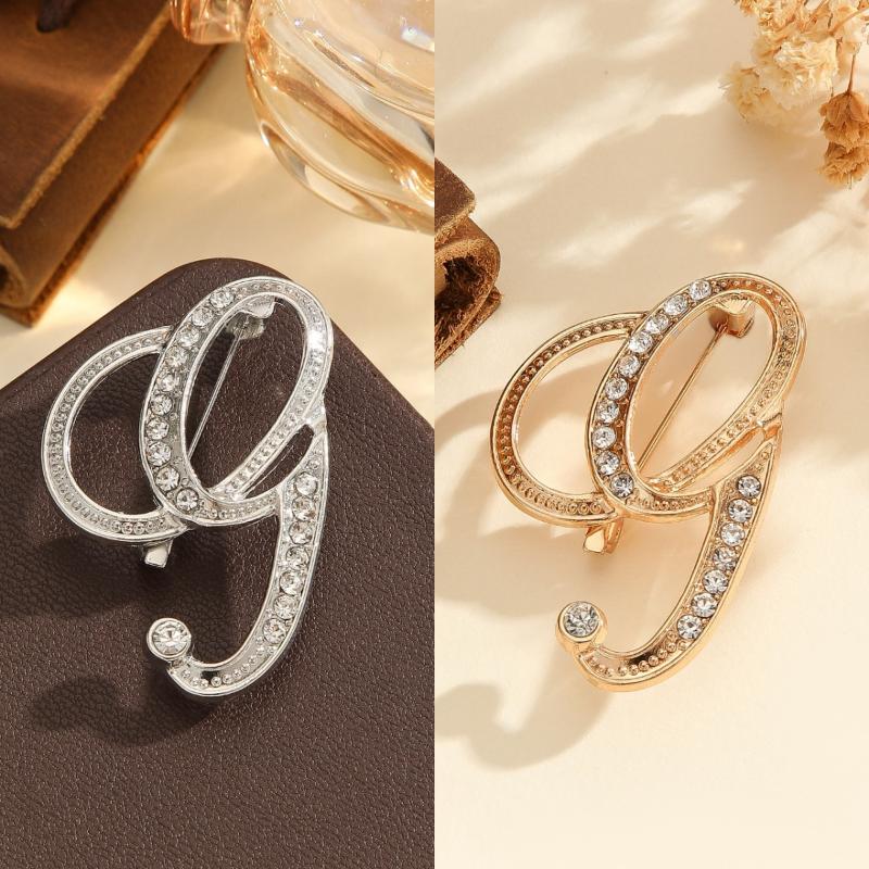 2Pcs  Full  Encrusted Gold And Silver Alphabet Letter Brooches Pins Minimalist Clothing Jewelry Accessory