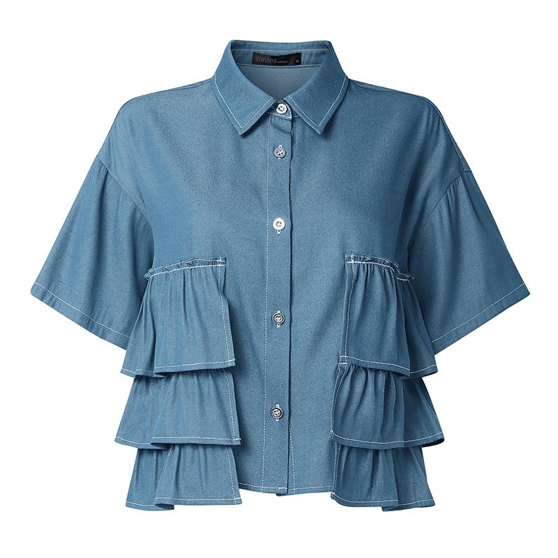 

ZANZEA Women Turn Down Collar Summer Casual Short Sleeve Blouse 5XL синій
