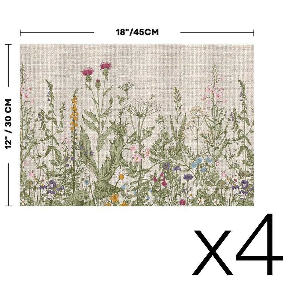 Wildflower Vinyl Placemats Washable Non-Slip Plastic PVC Table Mats for Spring Party Kitchen Dining Decor, 12x18 Inch