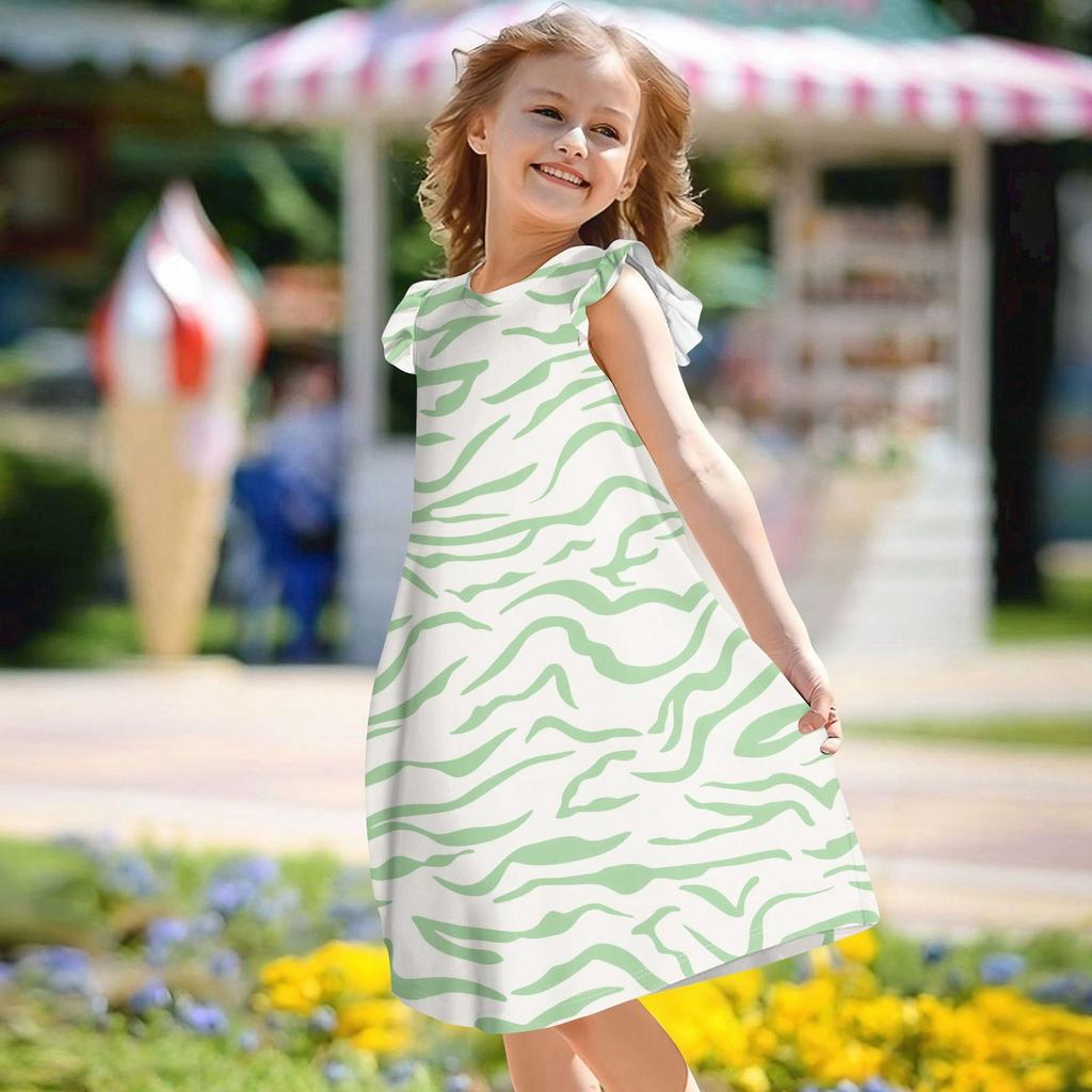 Children's Flying Sleeve Round Neck Summer A-Line Casual Holiday Floral Print Loose Dress