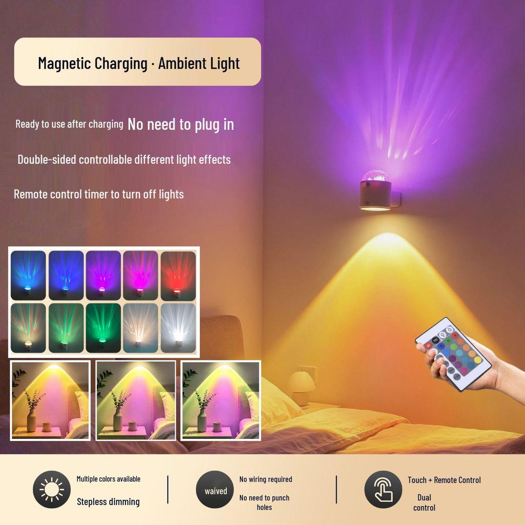 Romantic Water Ripple Ambient Bedside Night Light with Dynamic Projection - Wireless Mood Lamp for Bedroom