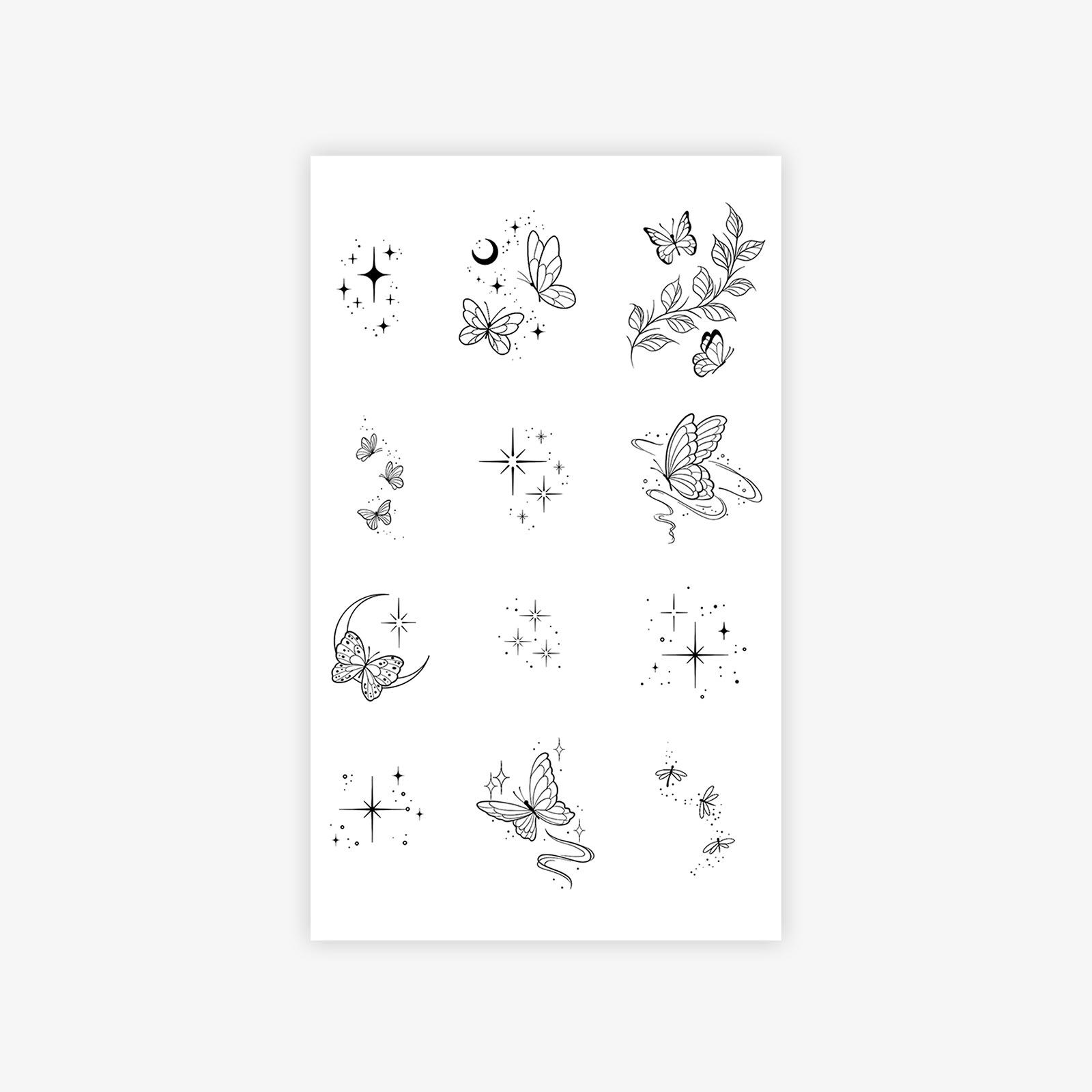 Line Butterfly Flower Finger Small Pattern Tattoo Sticker Premium Sense Simple Tattoo Sticker 9*15