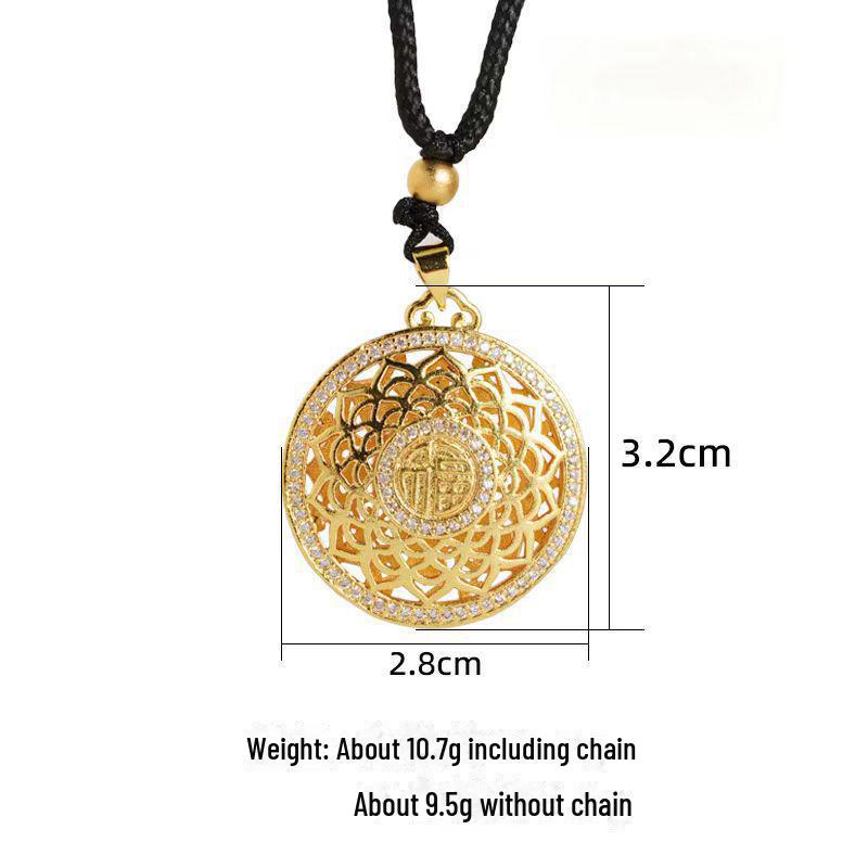 Ancient Gold Sand Eight-Treasure Compass Blessing Necklace - Chinese Retro Copper Alloy Jewelry