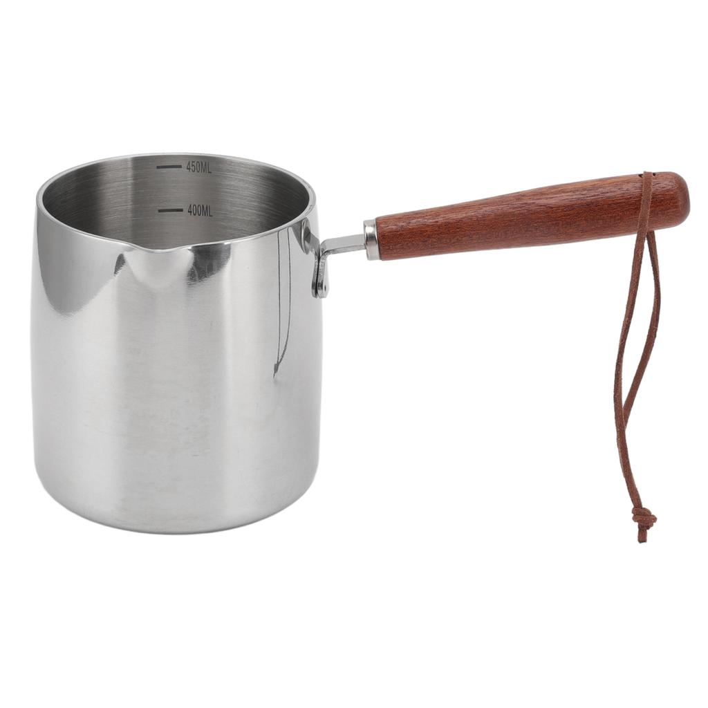 450ML Stainless Steel Butter Warmer Mini Butter Coffee Milk Pot Small Saucepan with Wooden Handle