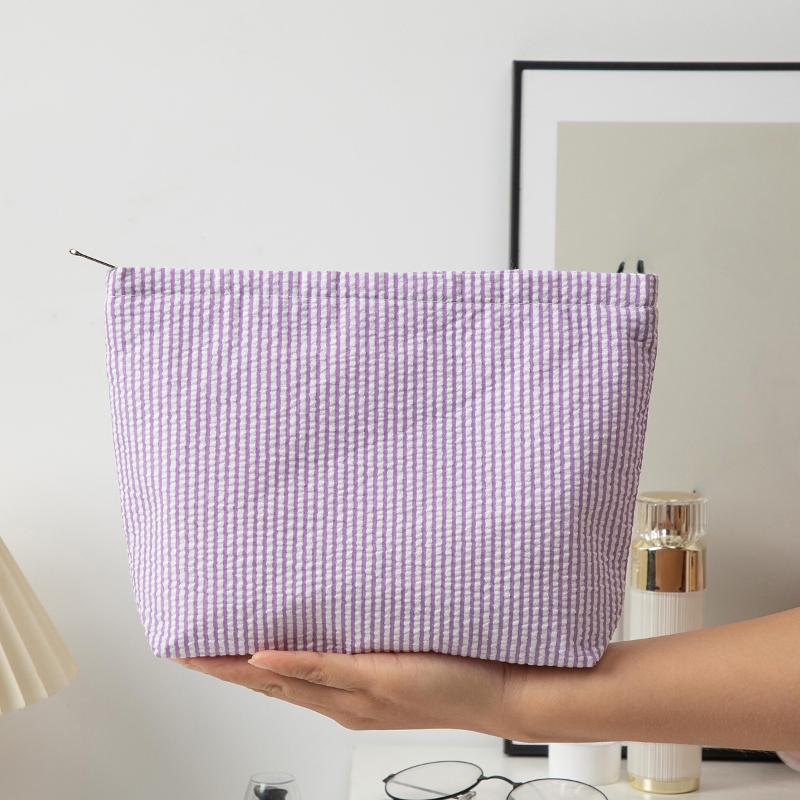 Compact Travel Makeup Bags for Women Vertical Striped Portable Cosmetic Storage