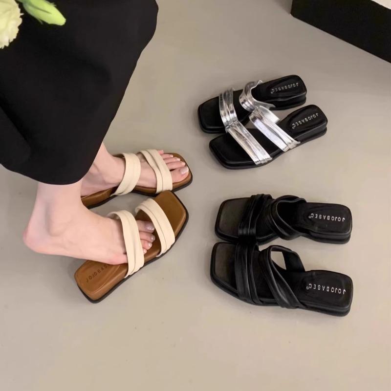 Thick-soled One-shoulder Shoes New Women's Shoes Wedge Heels Slippers and Sandals
