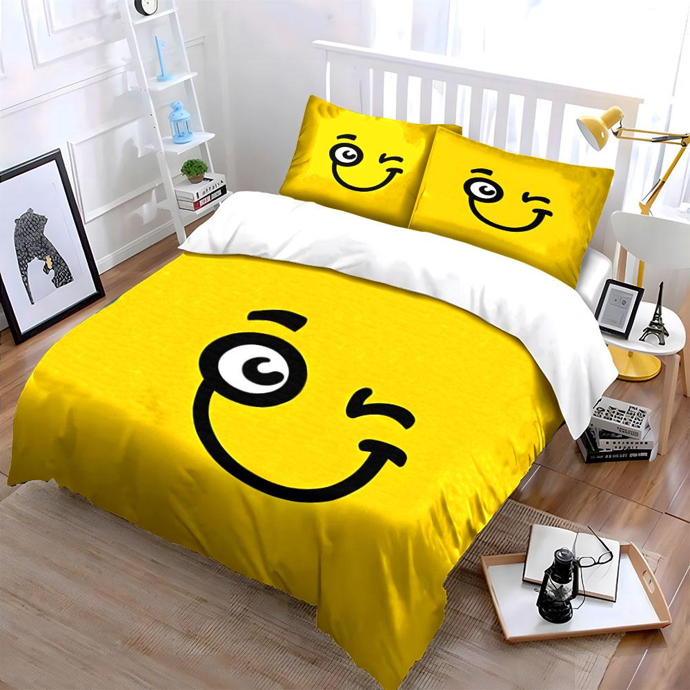 Faccina sorridente che fa l'occhiolino emoji. Set lenzuola Set copripiumino Copripiumini Federe(1*Copripiumino 2*Federe senza imbottitura piumone)