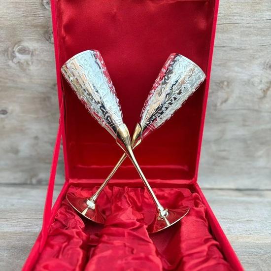 Handmade Brass Royal Chalice Goblet Embossed King's Cup Set of 2 Wedding, Anniversary, Christmas, New Year Gift