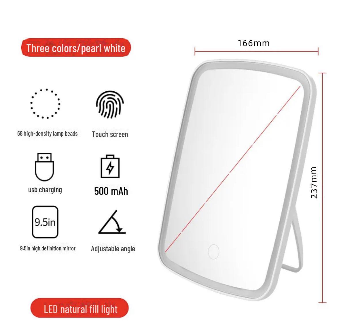 

Трехцветное зеркало для макияжа из ABS: Портативный, складной заполняющий светильник для общежития или домашнего стола