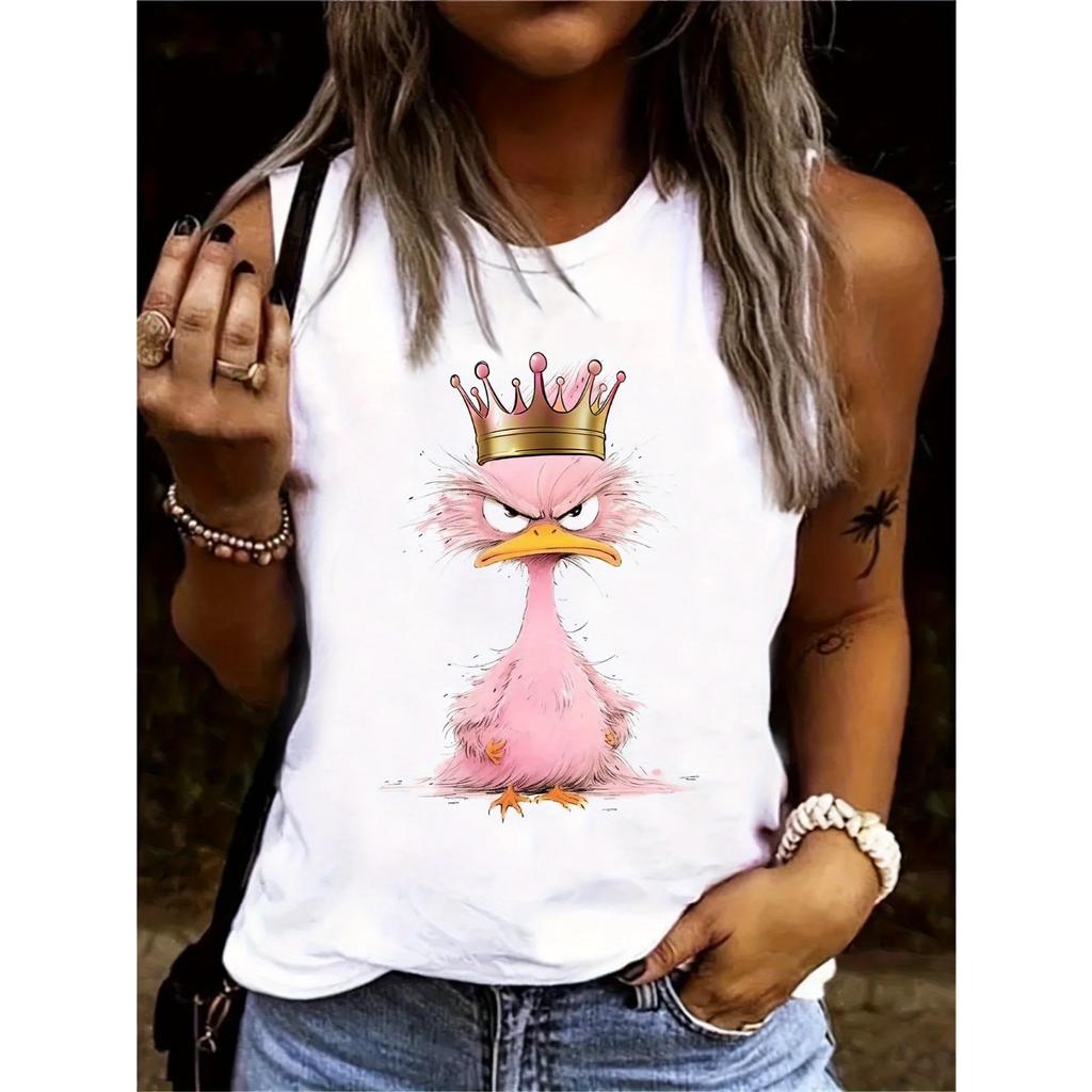 Summer Round Neck 3D Printed Top Fashionable Casual Sleeveless Women's Tank Tops