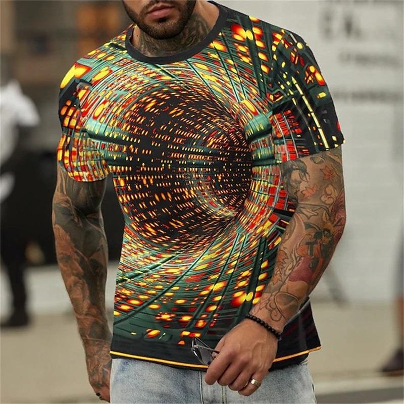 Men's Geometic Optical Illusion T Shirt 3D Print Short Sleeve Crew Neck Plus Size T Shirt For Men New In Mens Sport Tshirts