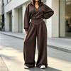 Women's Casual V-Neck Hooded Long Sleeve Sweatshirt and Pants 2 Piece Set