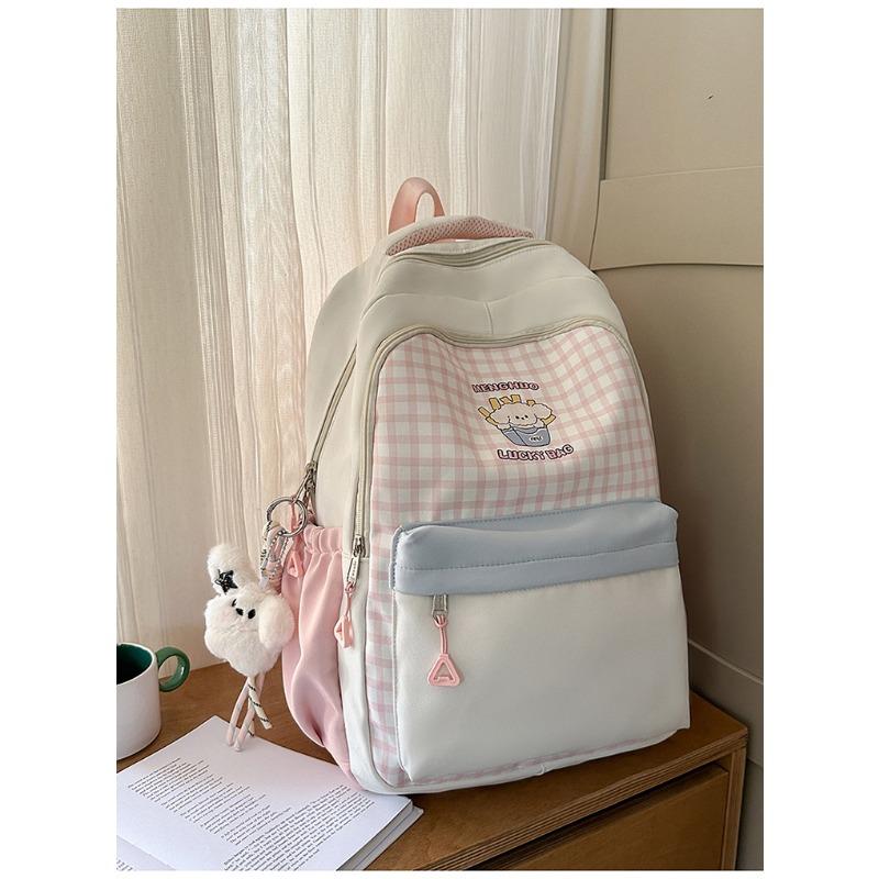 Japanese new high-value, fresh, sweet and sweet plaid backpack, lightweight and large-capacity backpack for junior high school students