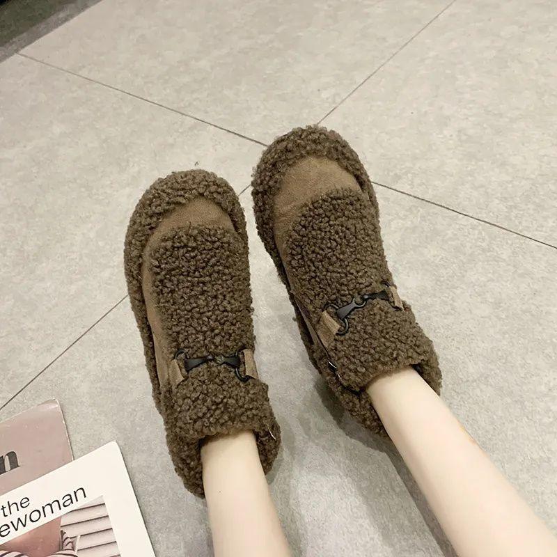 Korean version of snow boots women's 2025 new autumn and winter lamb wool short boots women's zipper thick-soled warm thickened cotton shoes cotton b